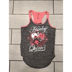 Harley Quinn Tank Top Womens Size Medium Graphic Racerback Coral Grey DC Comics